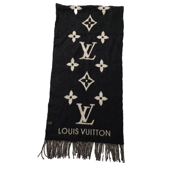 LOUIS VUITTON LV Reykjavik Black & Grey Reversible Cashmere Scarf Pre-Owned $995 - Picture 5 of 16